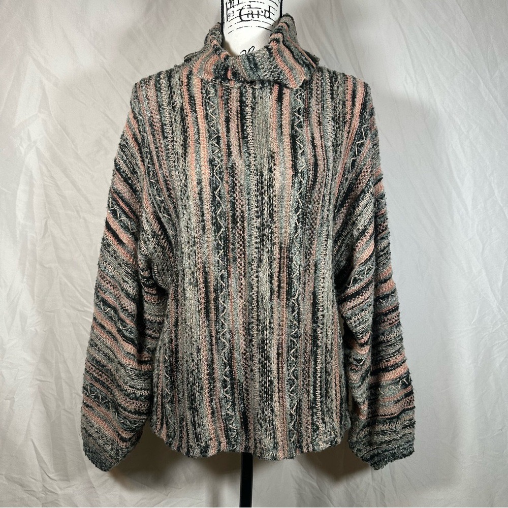 Knox Rose Striped Turtleneck Knit Sweater Women's M Bell Sleeve Cozycore Boho
